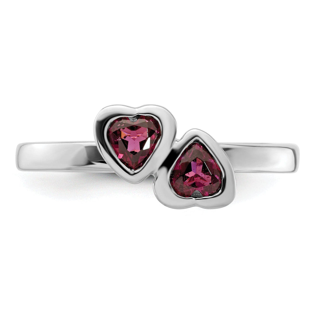 Stackable Expressions Ring Sterling Silver Rhodolite Garnet Double Heart Ring