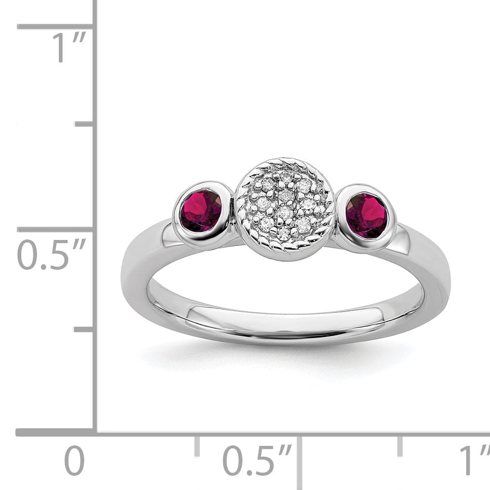 Stackable Expressions Ring Sterling Silver Round Created Ruby Diamond Ring