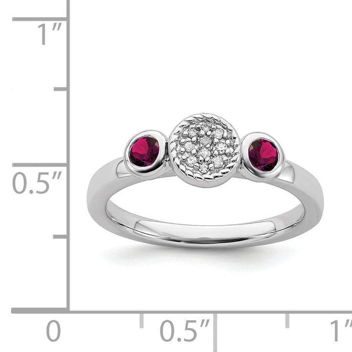 Stackable Expressions Ring Sterling Silver Round Created Ruby Diamond Ring