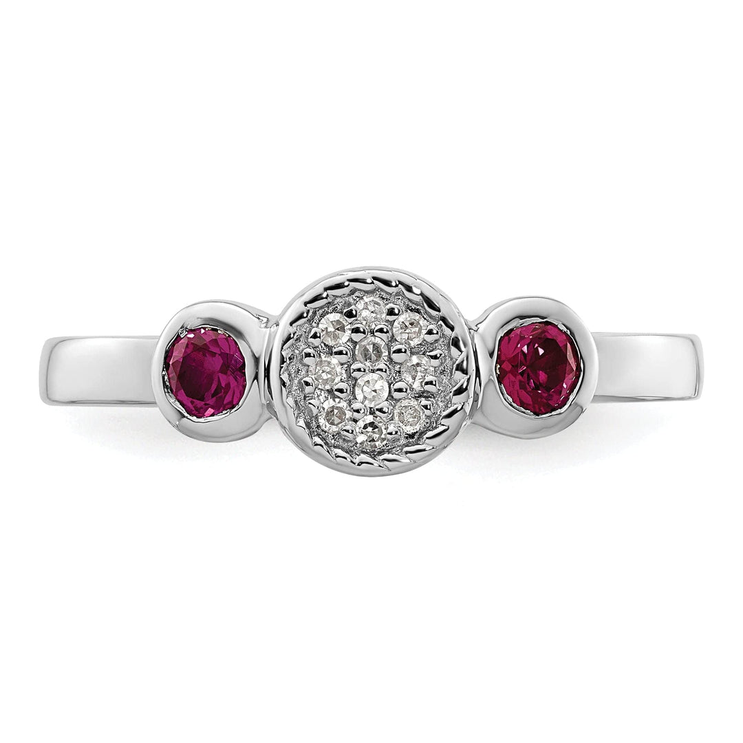 Stackable Expressions Ring Sterling Silver Round Created Ruby Diamond Ring