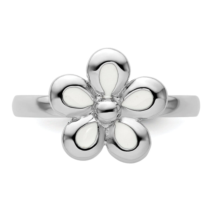 Stackable Expressions Ring Sterling Silver White Enameled Flower Ring