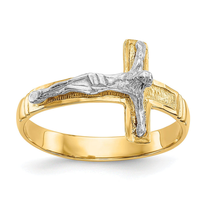 Lovely Rita's Ring Stock Size Ring Are Refundable Size 10 14k Two Tone Gold Diamond-Cut Mens Crucifix Ring