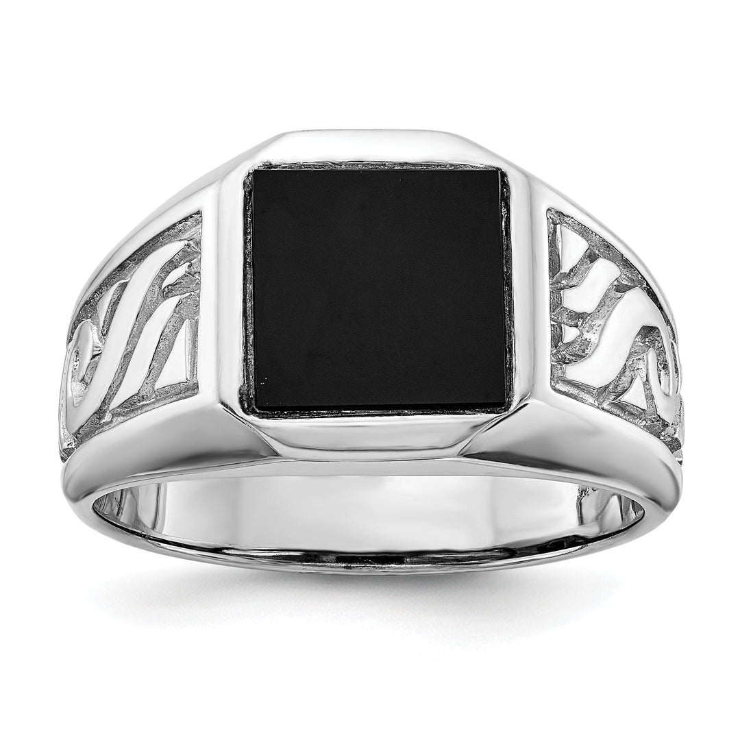 Lovely Rita's Ring Stock Size Ring Are Refundable Size 10 14k White Gold Men's Polished Onyx Ring