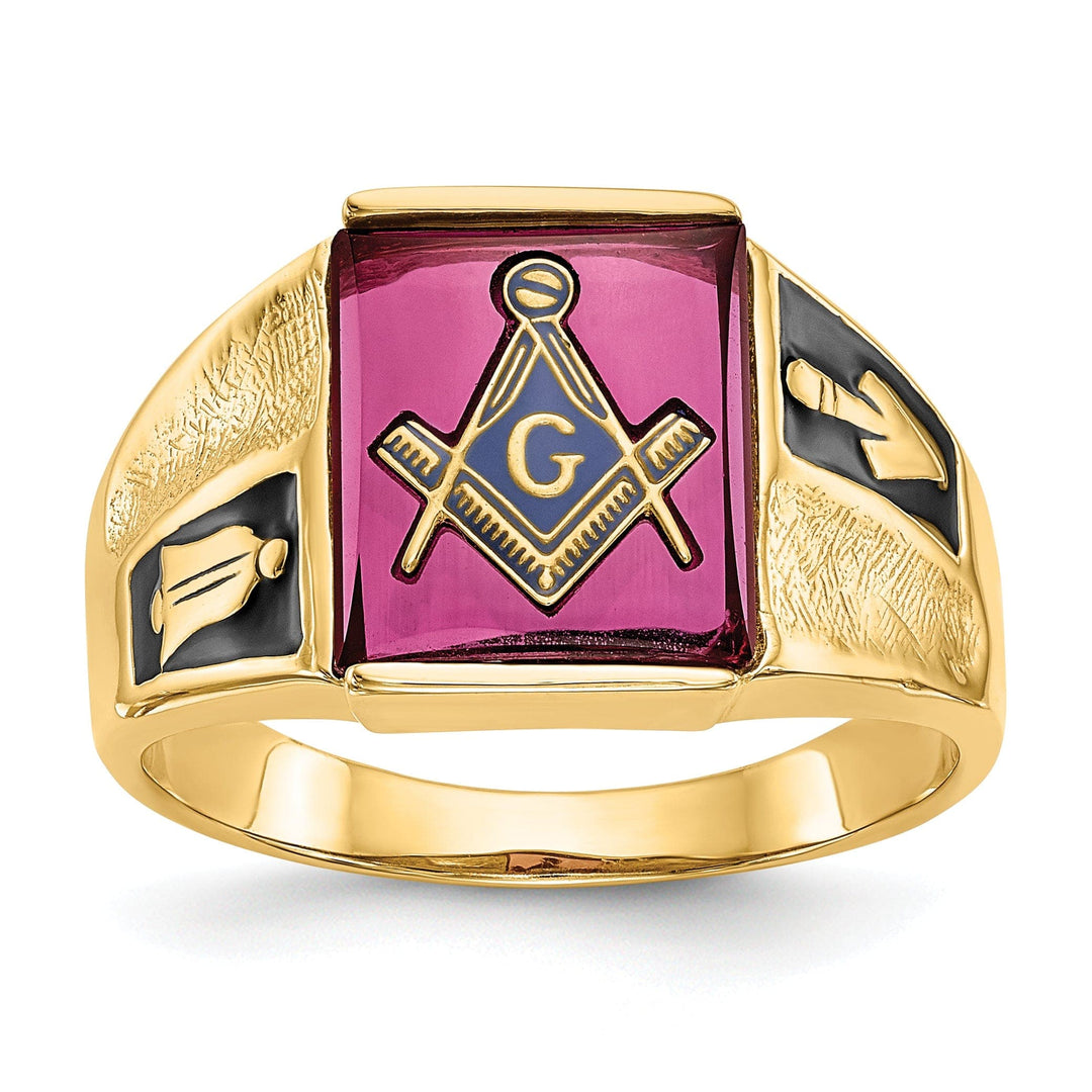 Lovely Rita's Ring Stock Size Ring Are Refundable Size 10 14k Yellow Gold Men's Synthetic Ruby Masonic Ring