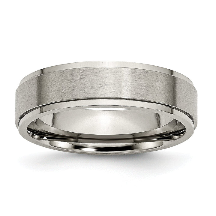 Bridal Ring Titanium Ridged Edge Brushed and Polished Band