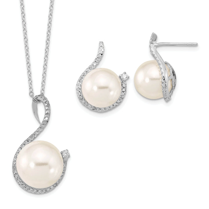 Majestik Shell Pearls Sets Majestik Pearl CZ Earring Necklace Set