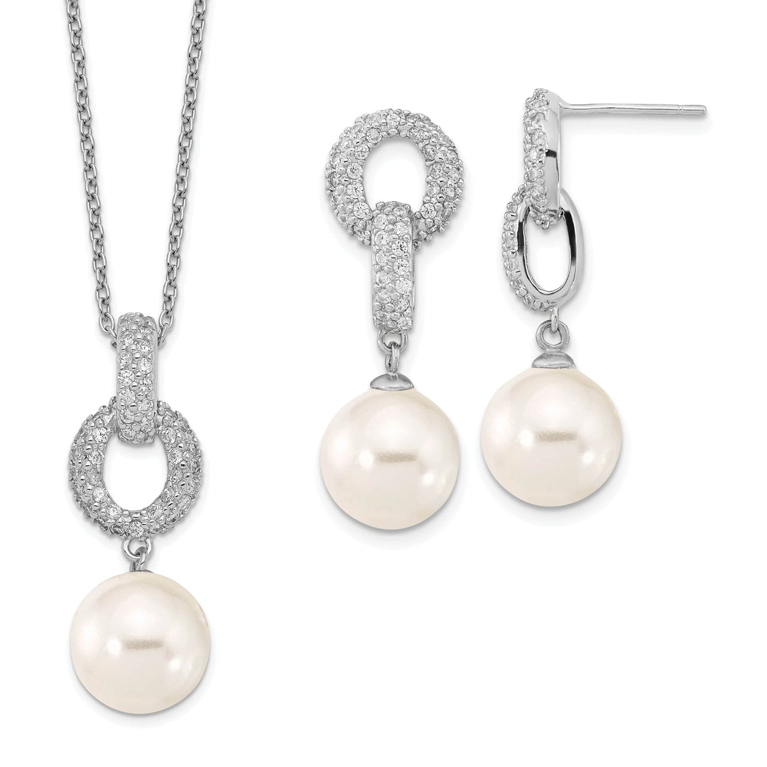 Majestik Shell Pearls Sets Majestik Pearl CZ Earring Necklace Set