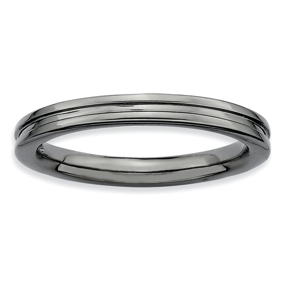 Sterling Silver Black-Plated Grooved Ring