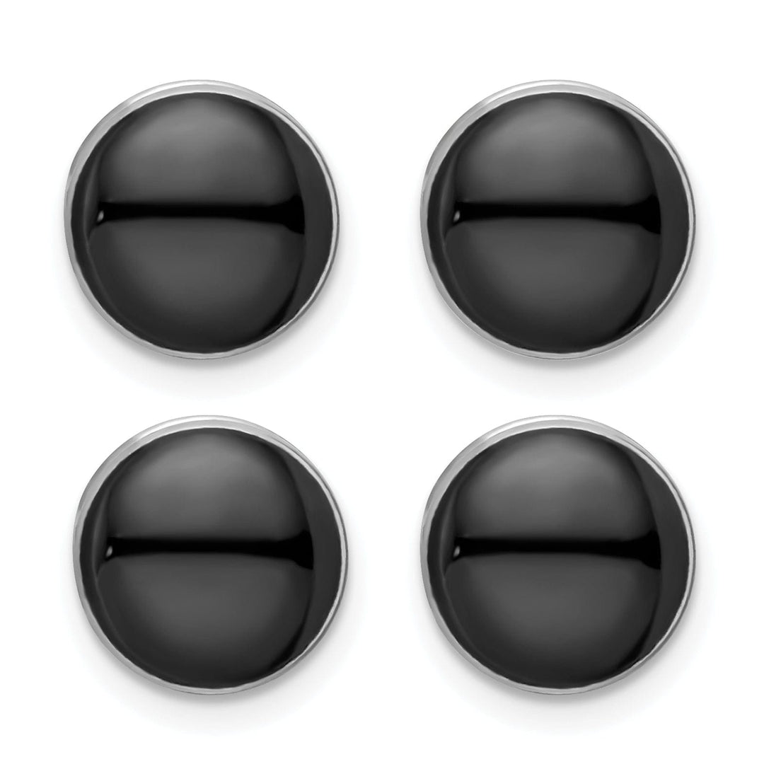 Kelly Waters Studs Rhodium Plated Four Piece Black Epoxy Tuxedo Studs