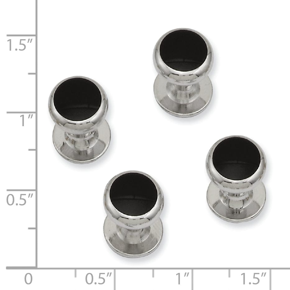 Kelly Waters Studs Rhodium Plated Four Piece Black Epoxy Tuxedo Studs