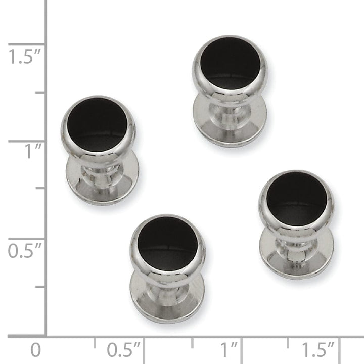 Kelly Waters Studs Rhodium Plated Four Piece Black Epoxy Tuxedo Studs
