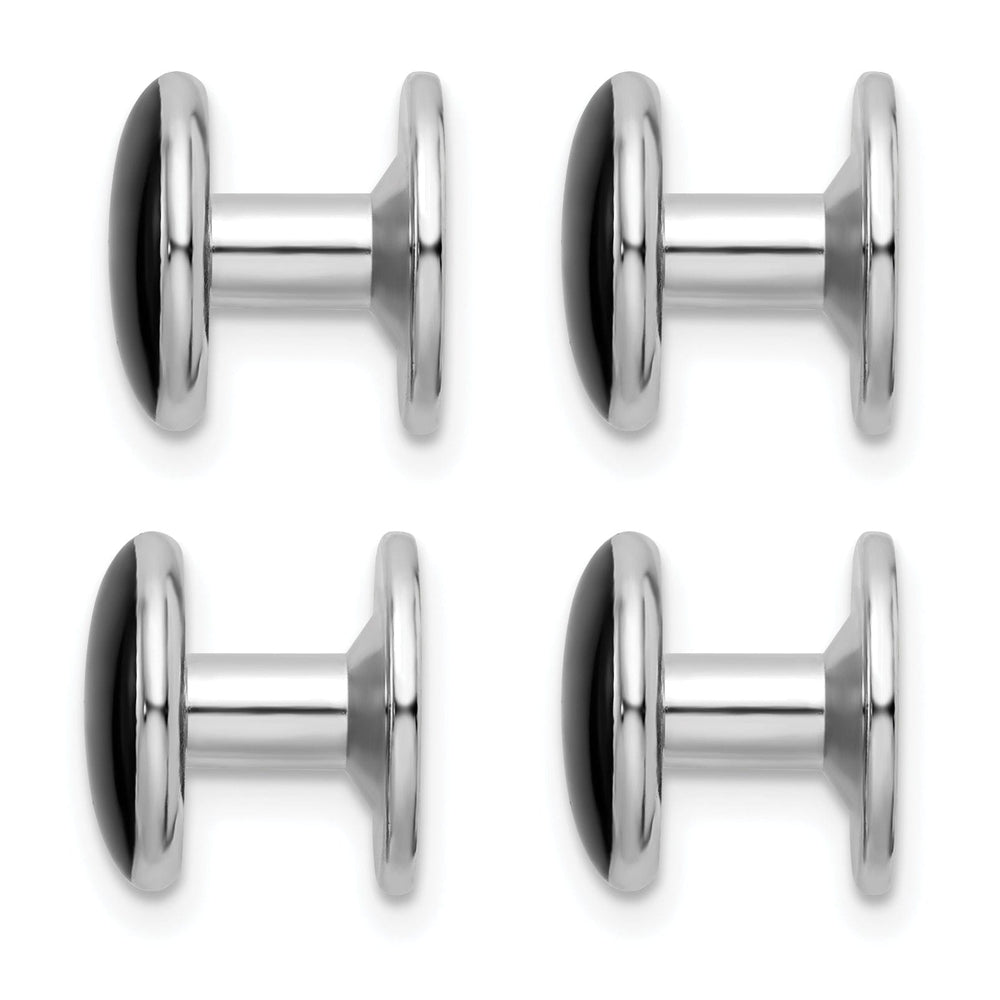 Kelly Waters Studs Rhodium Plated Four Piece Black Epoxy Tuxedo Studs