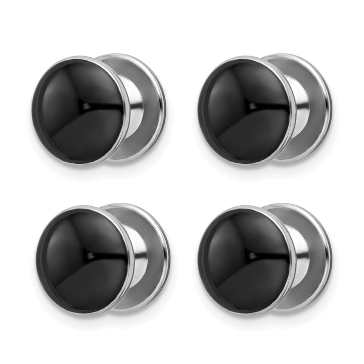 Kelly Waters Studs Rhodium Plated Four Piece Black Epoxy Tuxedo Studs