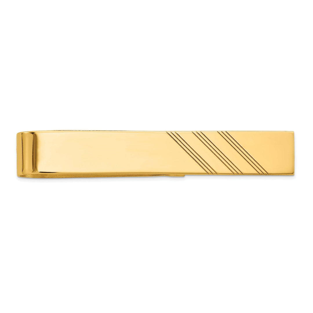 Lovely Rita's Tie Bar 14k Yellow Gold Solid with Line Design Tie Bar