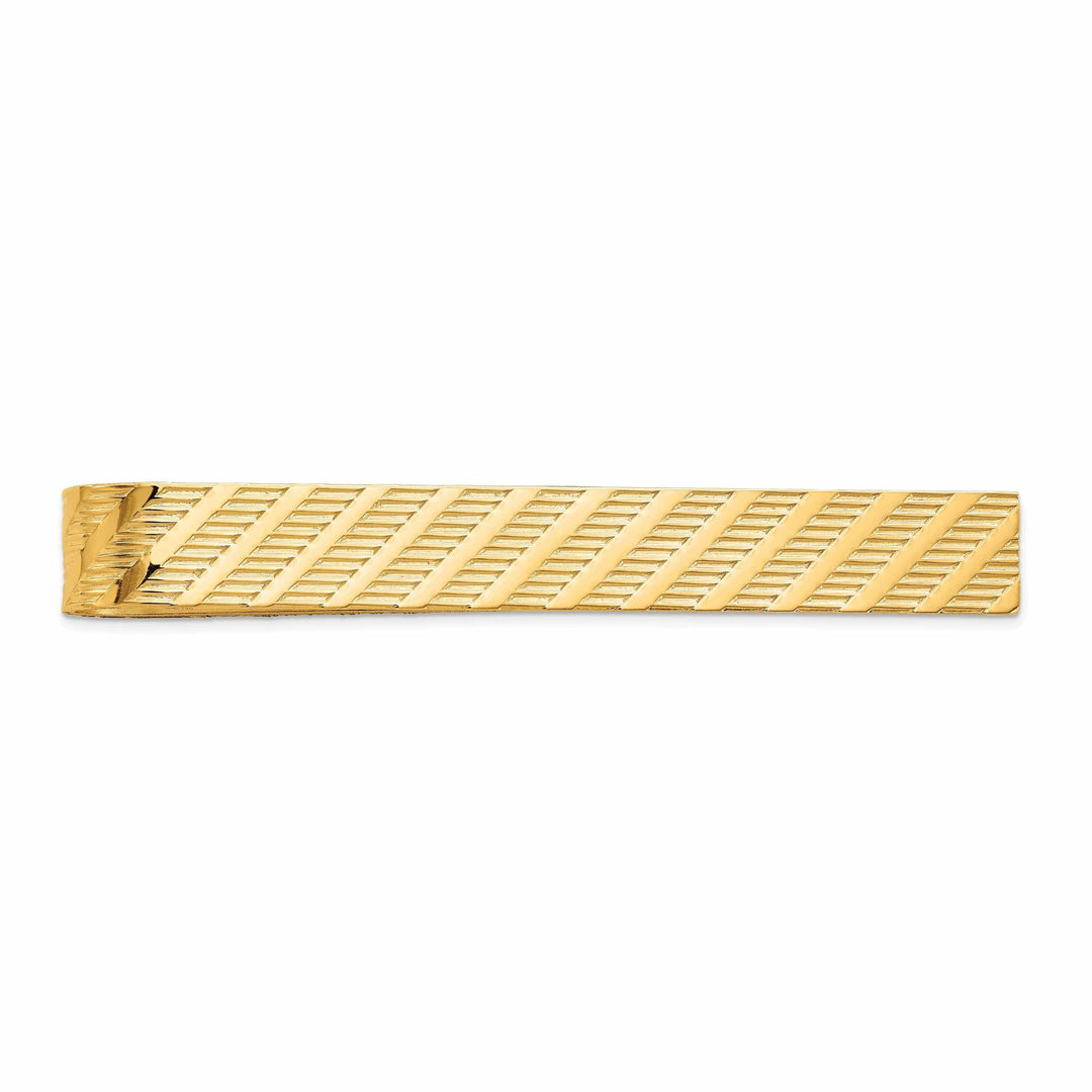 Lovely Rita's Tie Bar 14k Yellow Gold Solid with Line Design Tie Bar