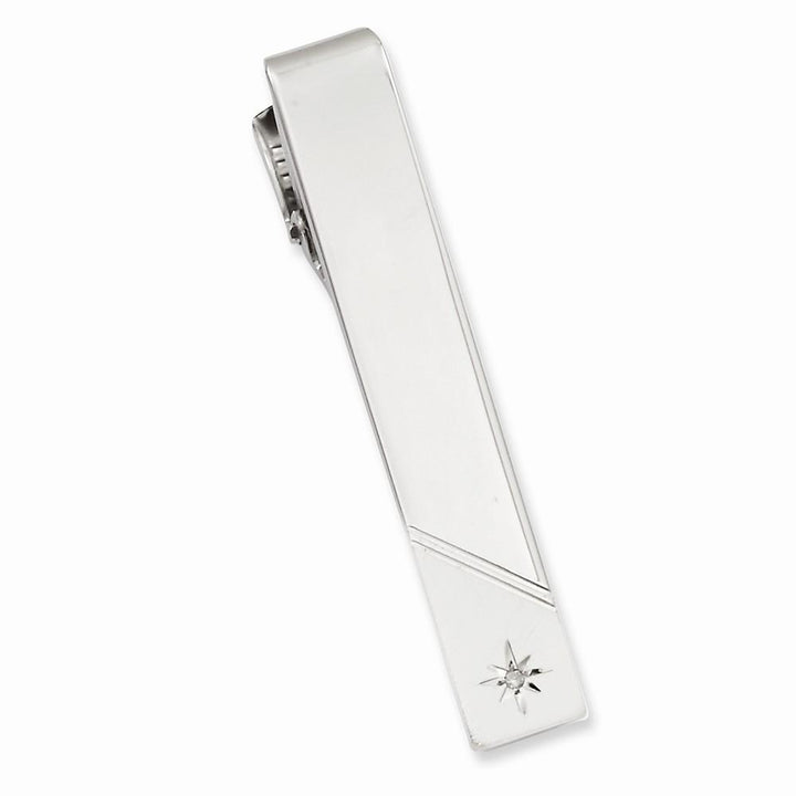 Jere Collection Tie Bar No Engraving White Rhodium Gold Plated Diamond Florentined Tie Bar