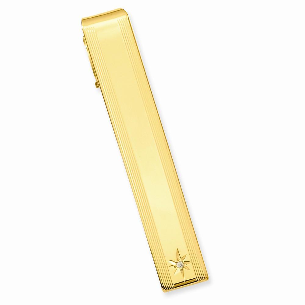 Jere Collection Tie Bar No Engraving Yellow Gold Plated .01 Carat Diamond Tie Bar