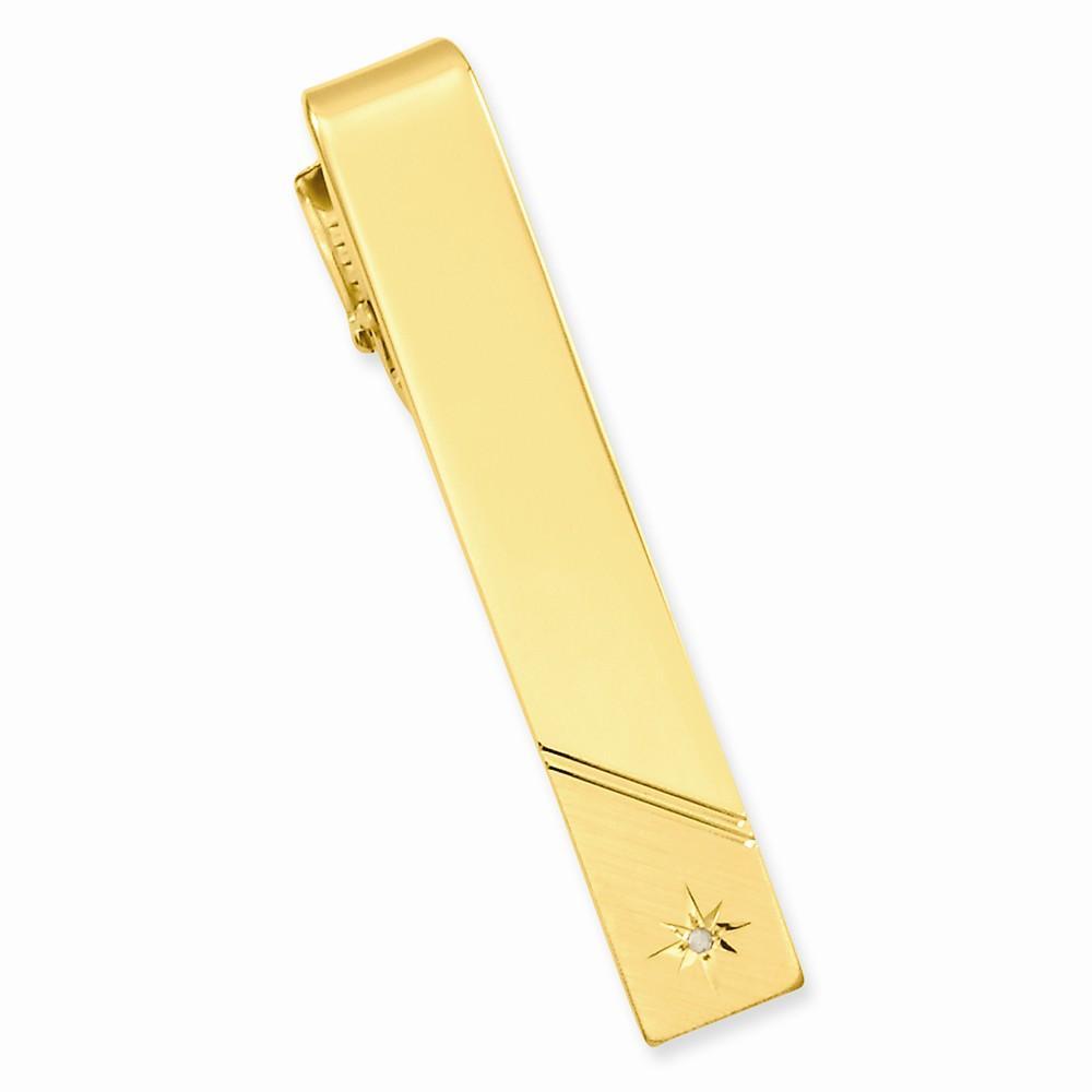 Jere Collection Tie Bar No Engraving Yellow Gold Plated Diamond Polished Florentined Tie Bar