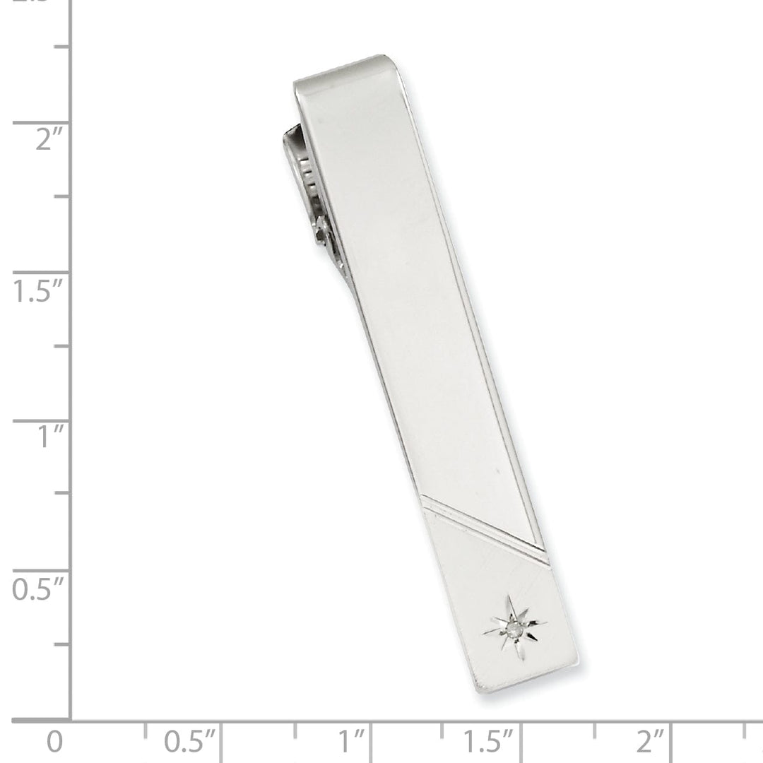 Jere Collection Tie Bar White Rhodium Gold Plated Diamond Florentined Tie Bar