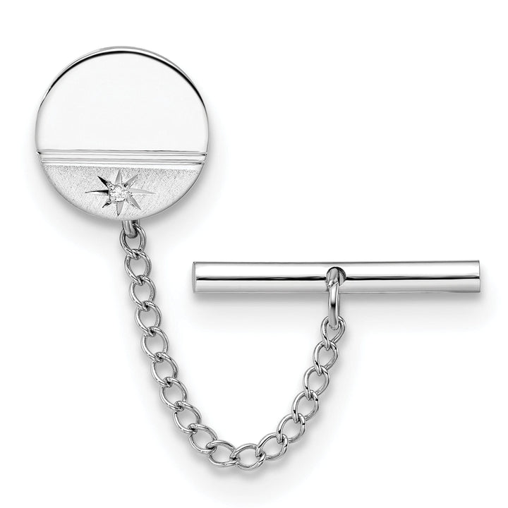 Jere Collection Tie Tac Rhodium Plated Diamond Florentined Tie Tac