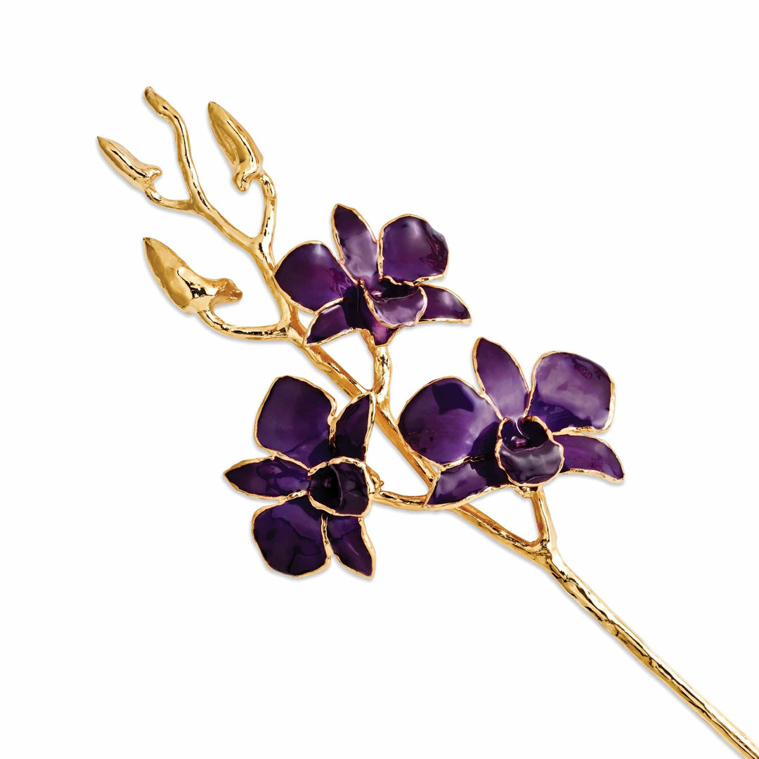 Lovely Rita's Trimmed Rose 24k Gold Plated Purple Dendrobium Orchid Stem
