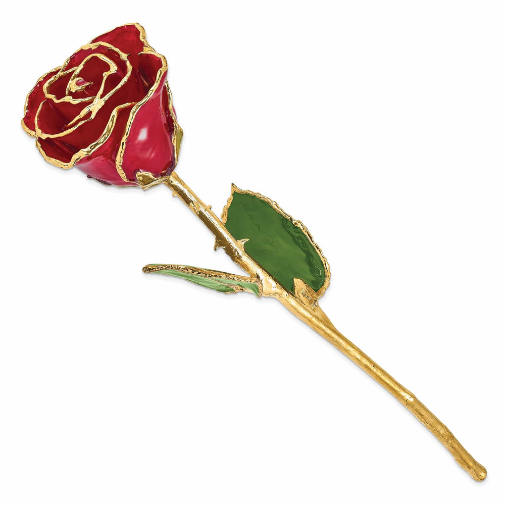 Lovely Rita's Trimmed Rose 24k Gold Plated Trim Red Rose