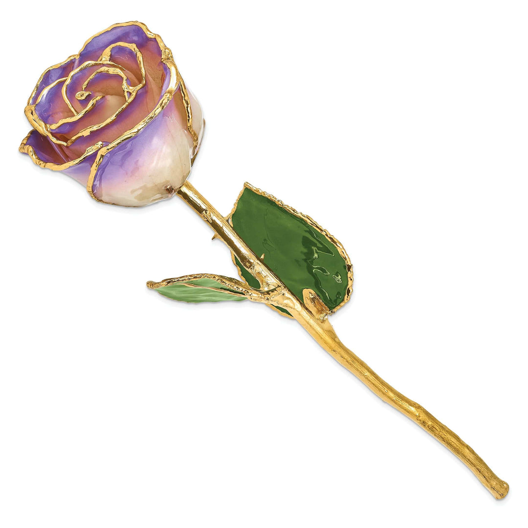 Lovely Rita's Trimmed Rose 24k Gold Plated Trim White and Blue Opal Rose