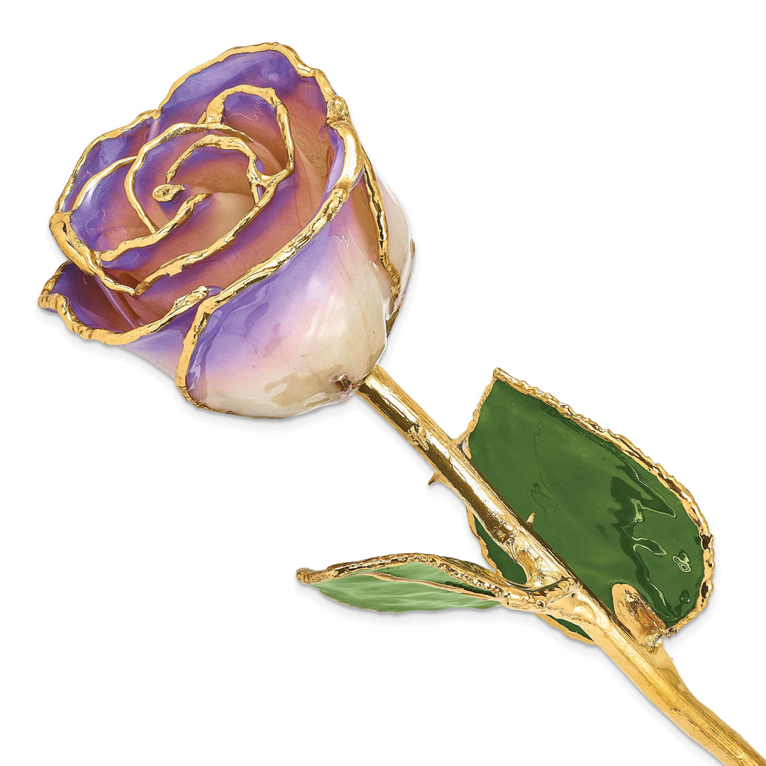 Lovely Rita's Trimmed Rose 24k Gold Plated Trim White and Blue Opal Rose