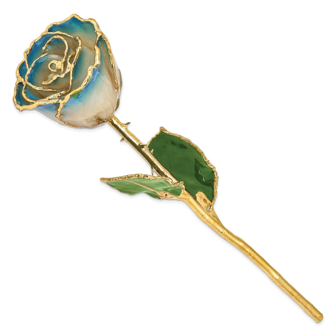 Lovely Rita's Trimmed Rose 24k Gold Plated Trim White Navy Blue Pearl Rose