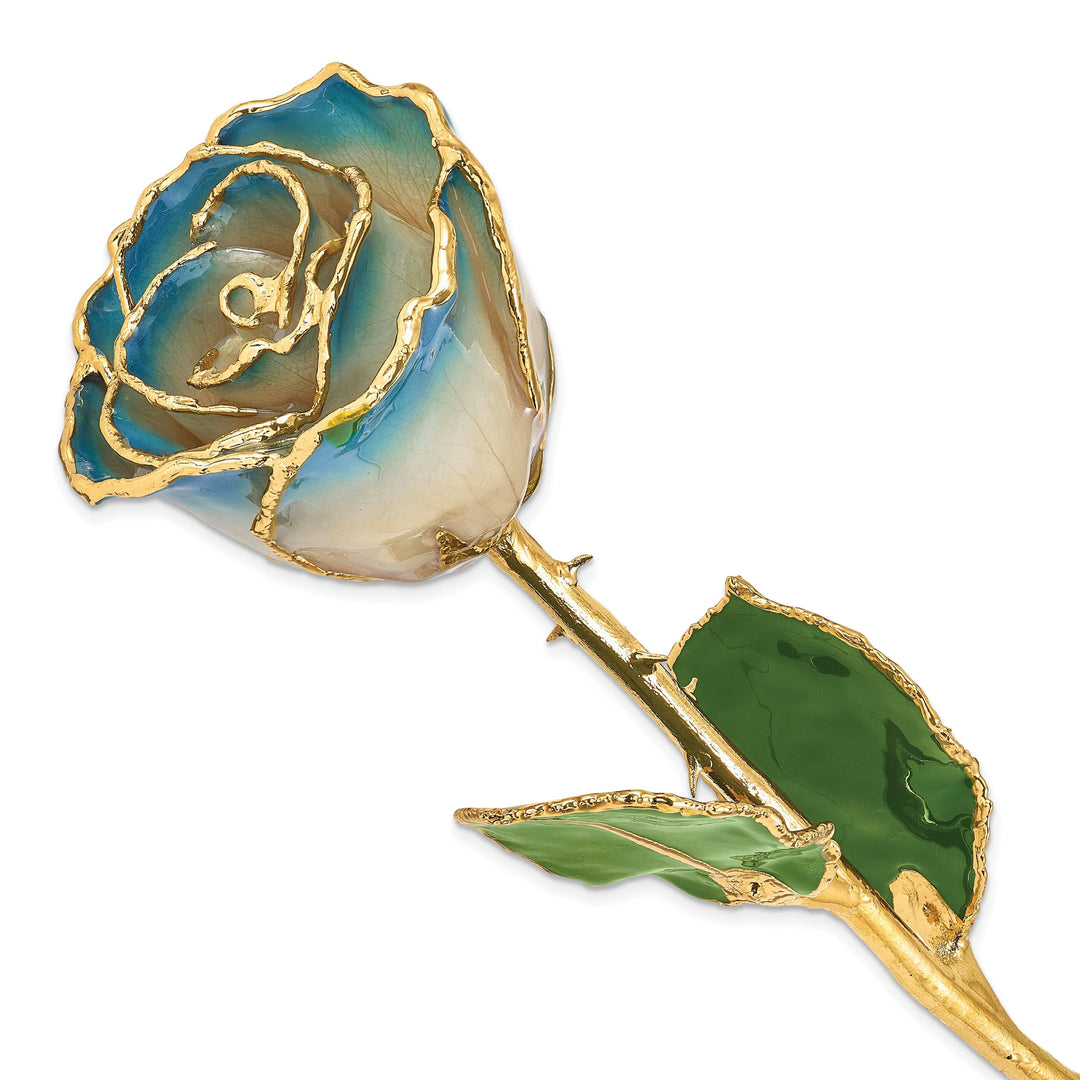 Lovely Rita's Trimmed Rose 24k Gold Plated Trim White Navy Blue Pearl Rose