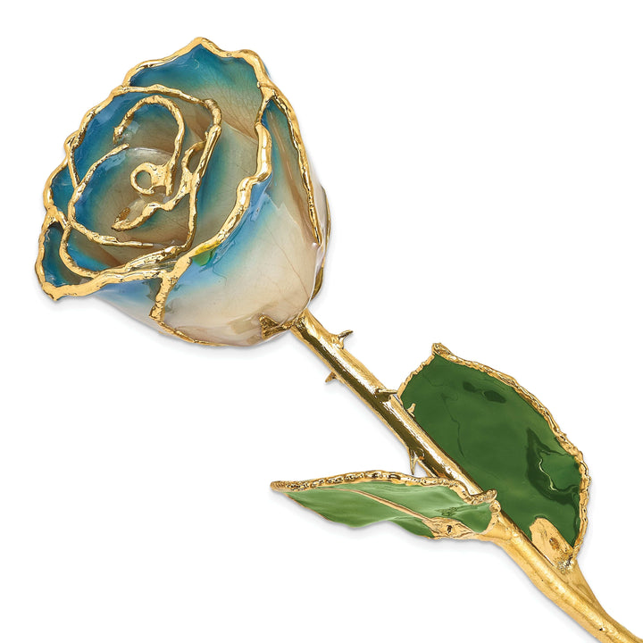 Lovely Rita's Trimmed Rose 24k Gold Plated Trim White Navy Blue Pearl Rose