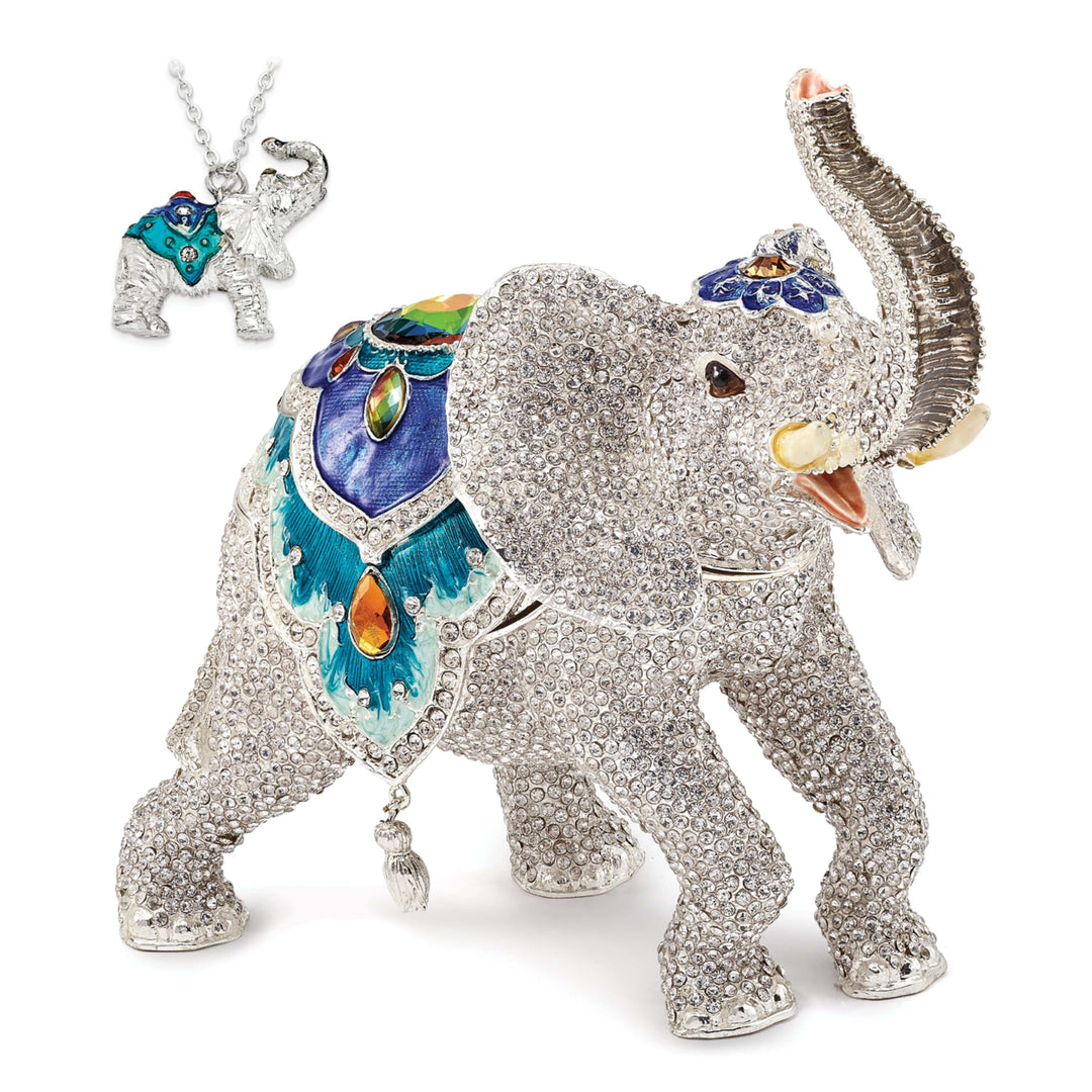 Jere Collection Trinket Box Bejeweled Crystal White Elephant Trinket Box