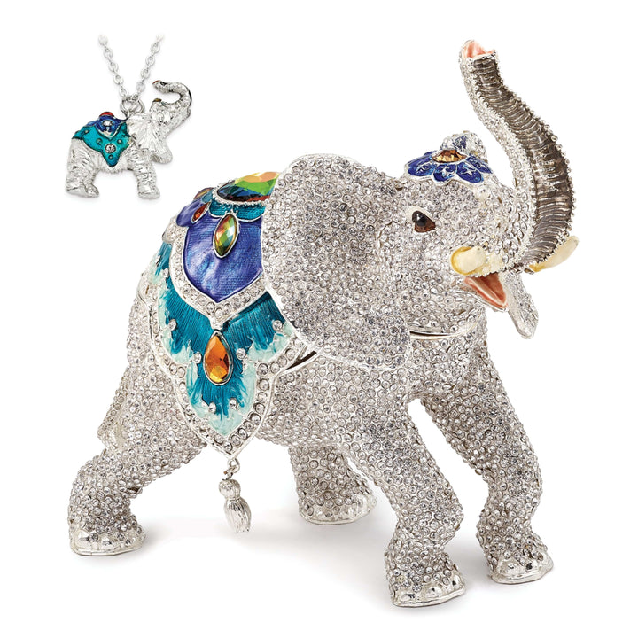 Jere Collection Trinket Box Bejeweled Crystal White Elephant Trinket Box