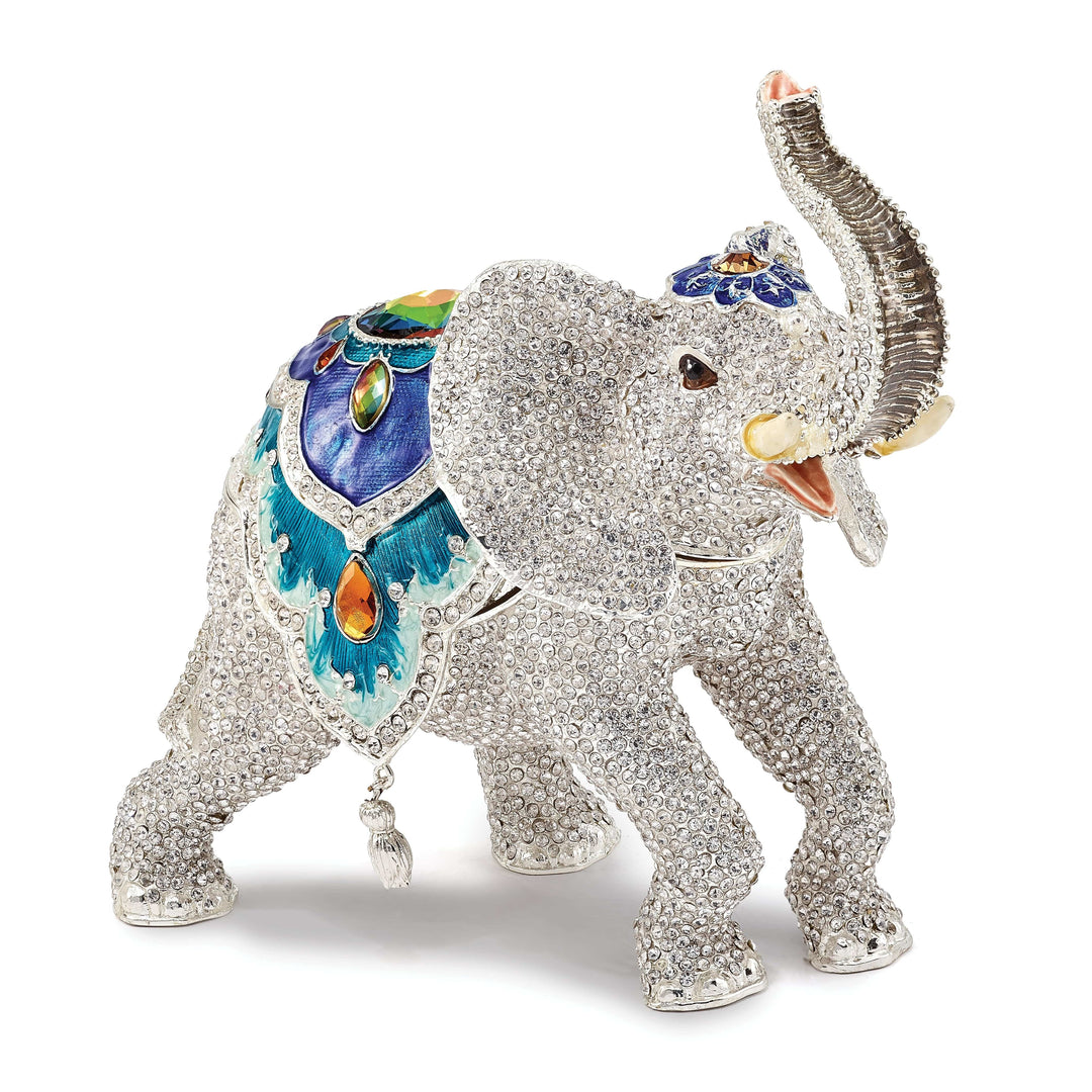 Jere Collection Trinket Box Bejeweled Crystal White Elephant Trinket Box