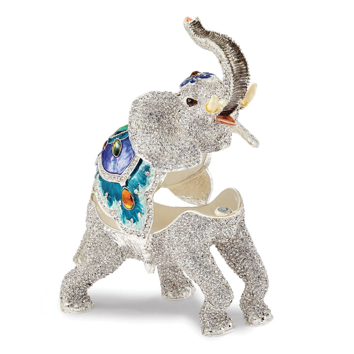 Jere Collection Trinket Box Bejeweled Crystal White Elephant Trinket Box