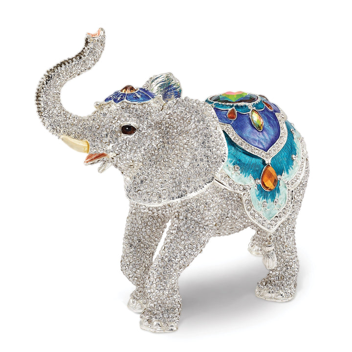 Jere Collection Trinket Box Bejeweled Crystal White Elephant Trinket Box