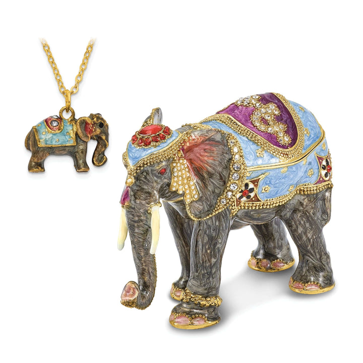Jere Collection Trinket Box Bejeweled Pewter Kathmandu Elephant Trinket Box