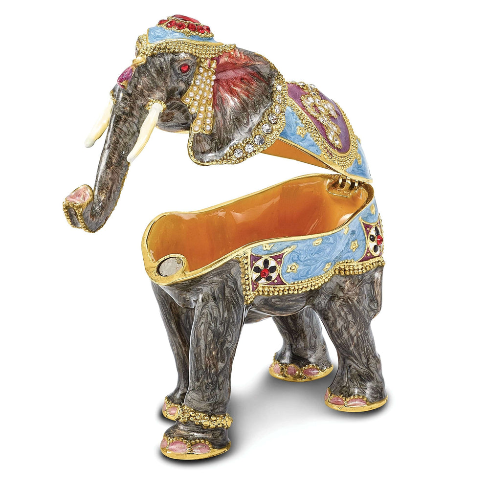 Jere Collection Trinket Box Bejeweled Pewter Kathmandu Elephant Trinket Box