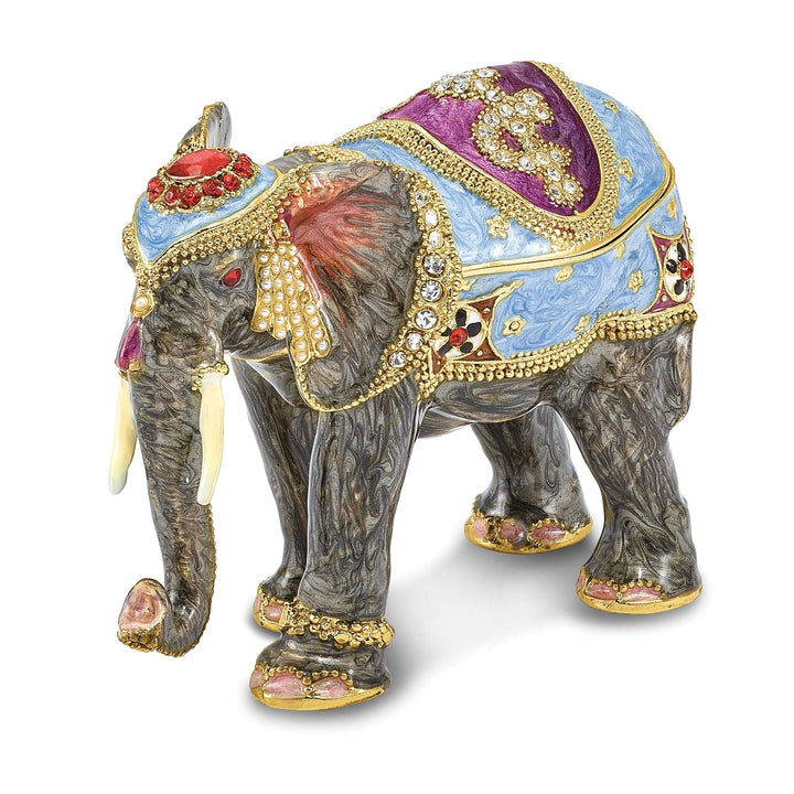 Jere Collection Trinket Box Bejeweled Pewter Kathmandu Elephant Trinket Box