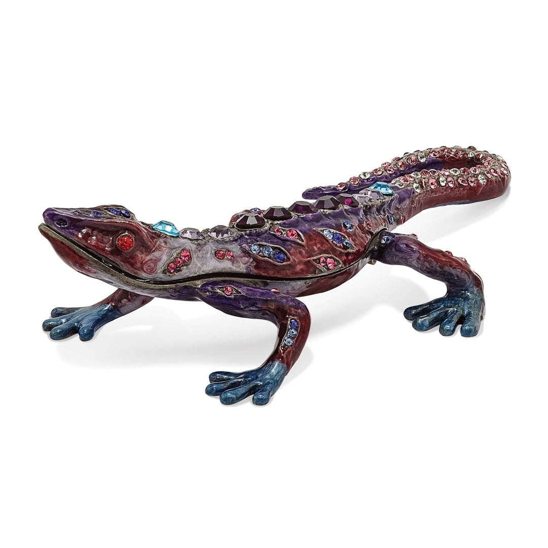 Jere Collection Trinket Box Gecko Trinket Box Purple Red and Blue Enamel