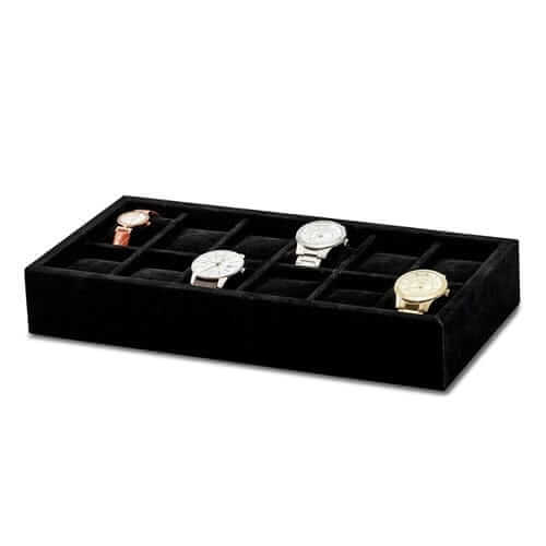 Lovely Rita's Watch Tray Luxury Giftware Black Faux Suede 12 Watch Tray