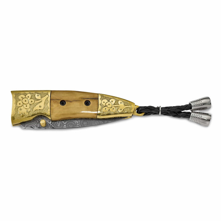 Lovely Rita's Woolly Mammoth Knives Damascus Steel 256 Layer Woolly Mammoth Tusk Ivory and Brass Handle Folding Knife